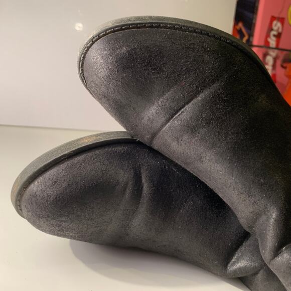 Carlos Santana 7.5 Brie Black Suede Ankle Boots Booties Block Heel Zip Boho - Picture 12 of 13